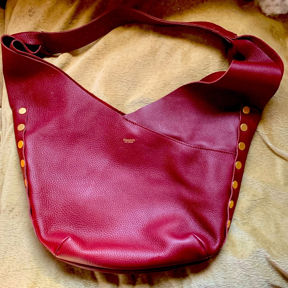 Hammit Maroon Leather Shoulder Bag with outside pocket